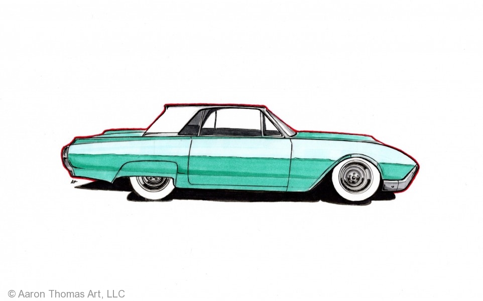 Ford Thunderbird Sketch Aaron Thomas Art Car Hot Rod Lowrider Art 8940